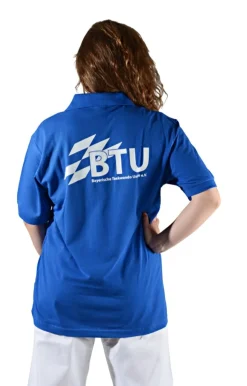 Poloshirt blau mit Druck BTU